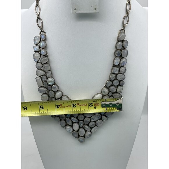 Vintage Signed 925 Moonstone Bib Necklace Statement Piece - Picture 6 of 16